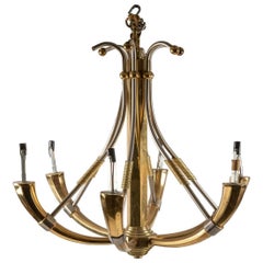 Vintage Hollywood Regency Style Chandelier of Steel and Brass