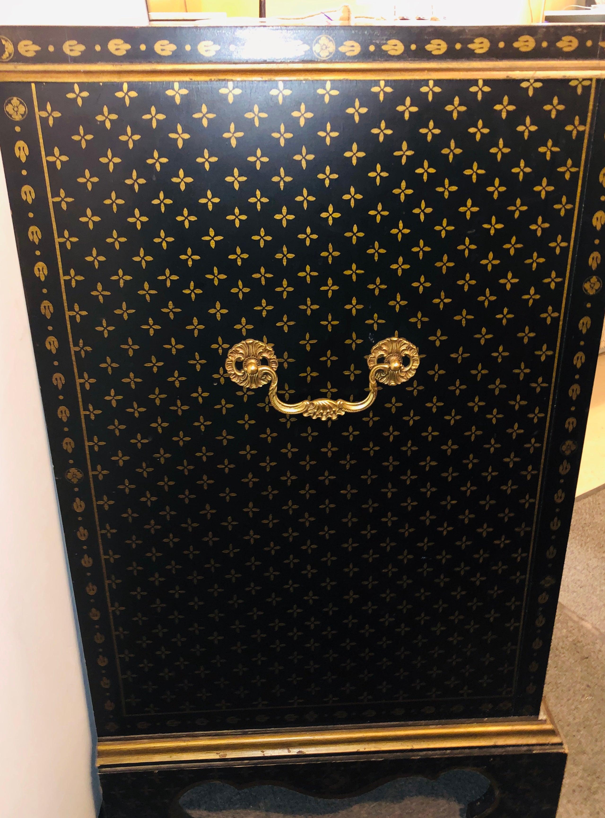 Hollywood Regency Style Chest / Commode Nightstand, Painted Louis Vuitton Style 7