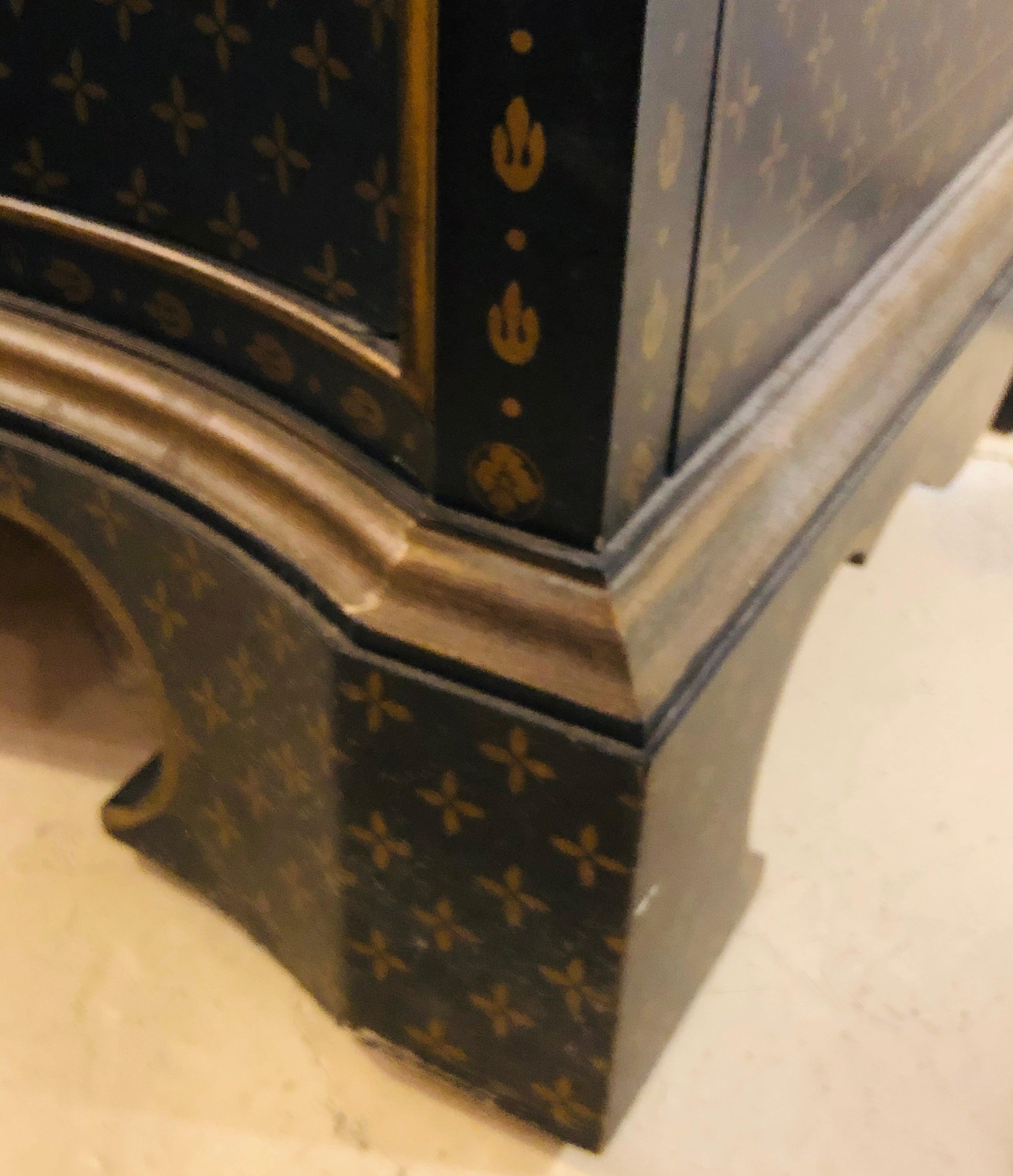 Hollywood Regency Style Chest / Commode Nightstand, Painted Louis Vuitton Style 10