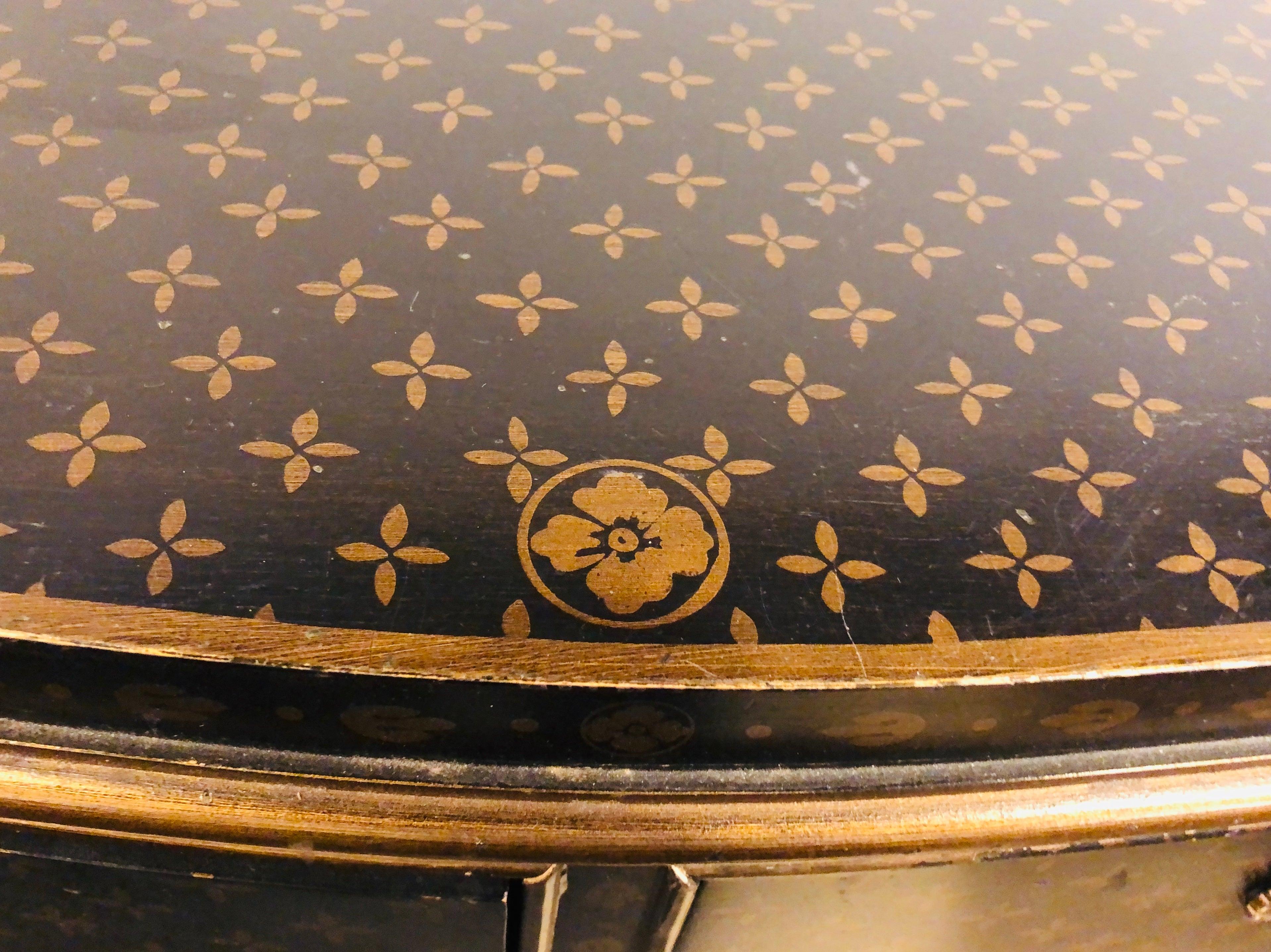 Hollywood Regency Style Chest / Commode Nightstand, Painted Louis Vuitton Style 2