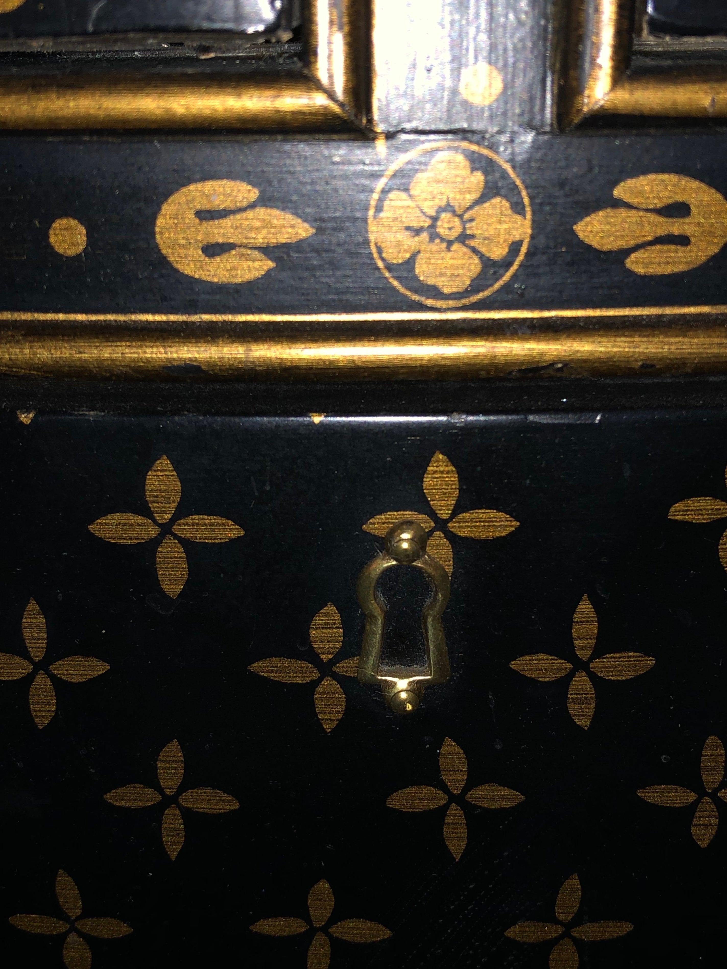 Hollywood Regency Style Chest / Commode Nightstand, Painted Louis Vuitton Style 3