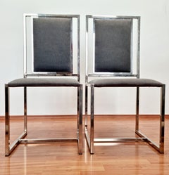 Hollywood Regency Style Chrome Chairs Attributed to Romeo Rega, Italy 70's