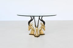 Hollywood Regency style coffee table brass antelope France 1970