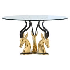 Tavolino in stile Hollywood Regency in ottone antilope Francia 1970