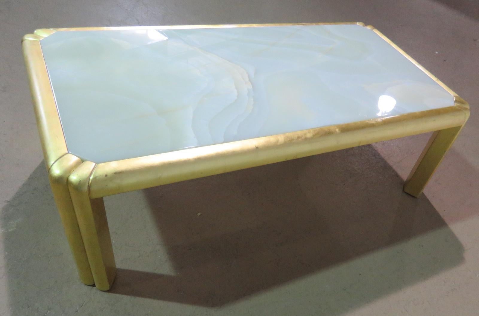 French Gilded Marble Top Skyscraper Style Art Deco Coffee Cocktail Table In Good Condition In Swedesboro, NJ