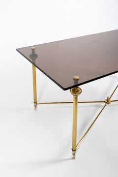 Tavolino da caffè in stile Hollywood Regency in ottone e vetro, stile Maison Janssen