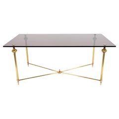 Hollywood regency-style coffee table in brass and glass, Maison Janssen style
