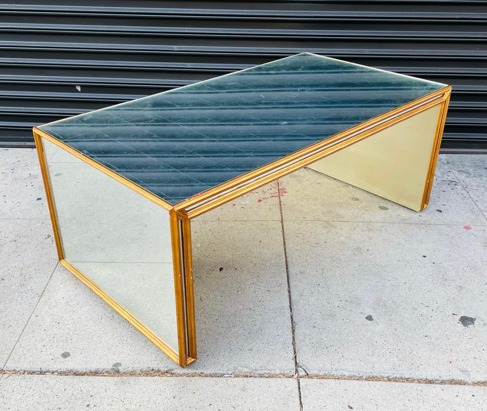 Late 20th Century Hollywood Regency Style Coffee Table in Giltwood & Antique Mirror For Sale