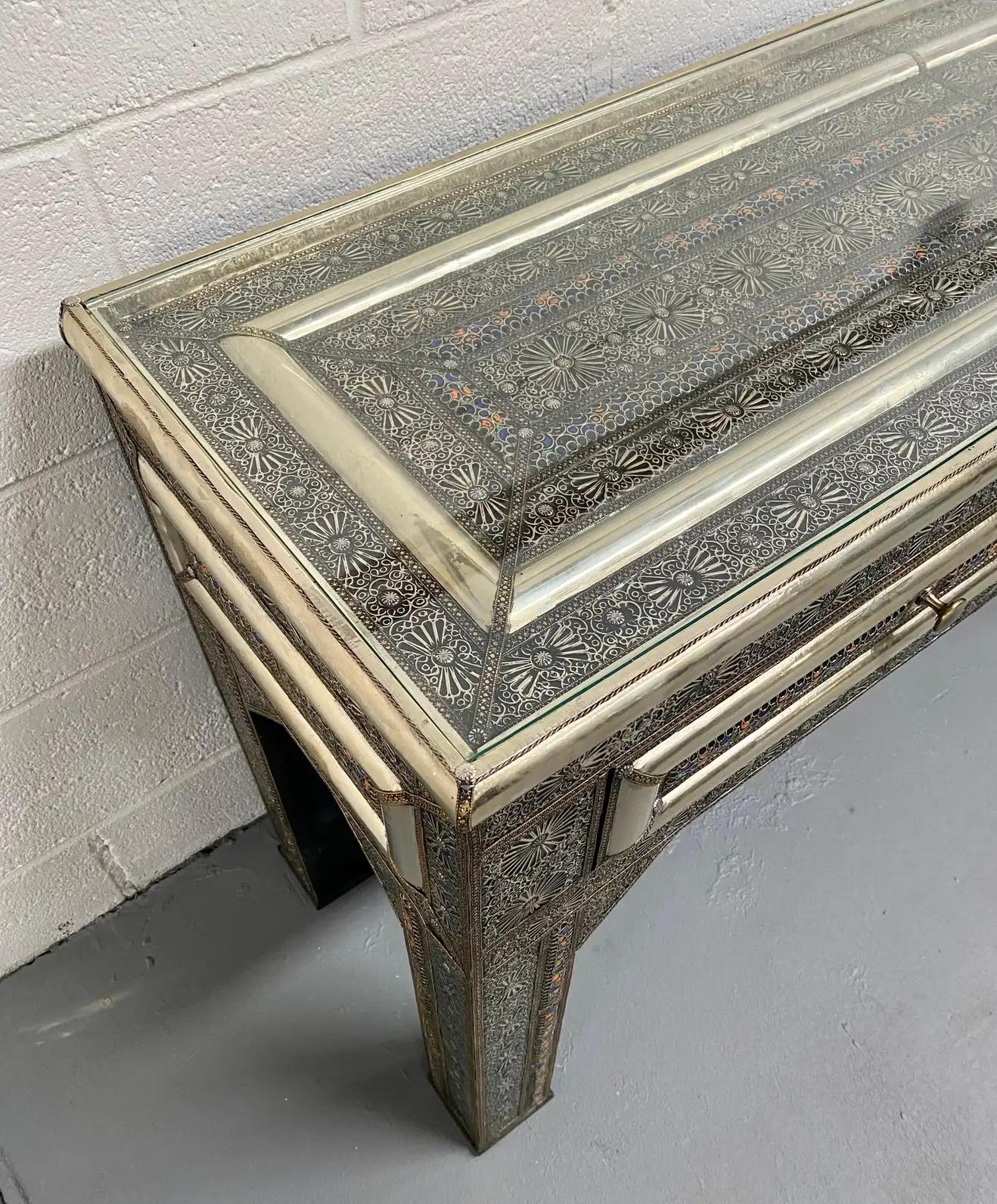 Hollywood Regency Style Silver Console, Desk or Table in Filigree Design 2