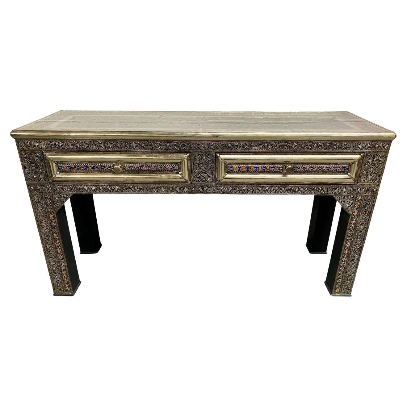 Hollywood Regency Style Silver Console, Desk or Table in Filigree Design