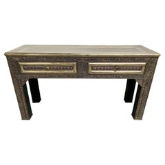Hollywood Regency Style Console, Desk or Table Silvered in Filigree Design