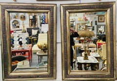 Brutalist Style Silver with Brass & Stones Inlay Console or Wall Mirror,  a Pair
