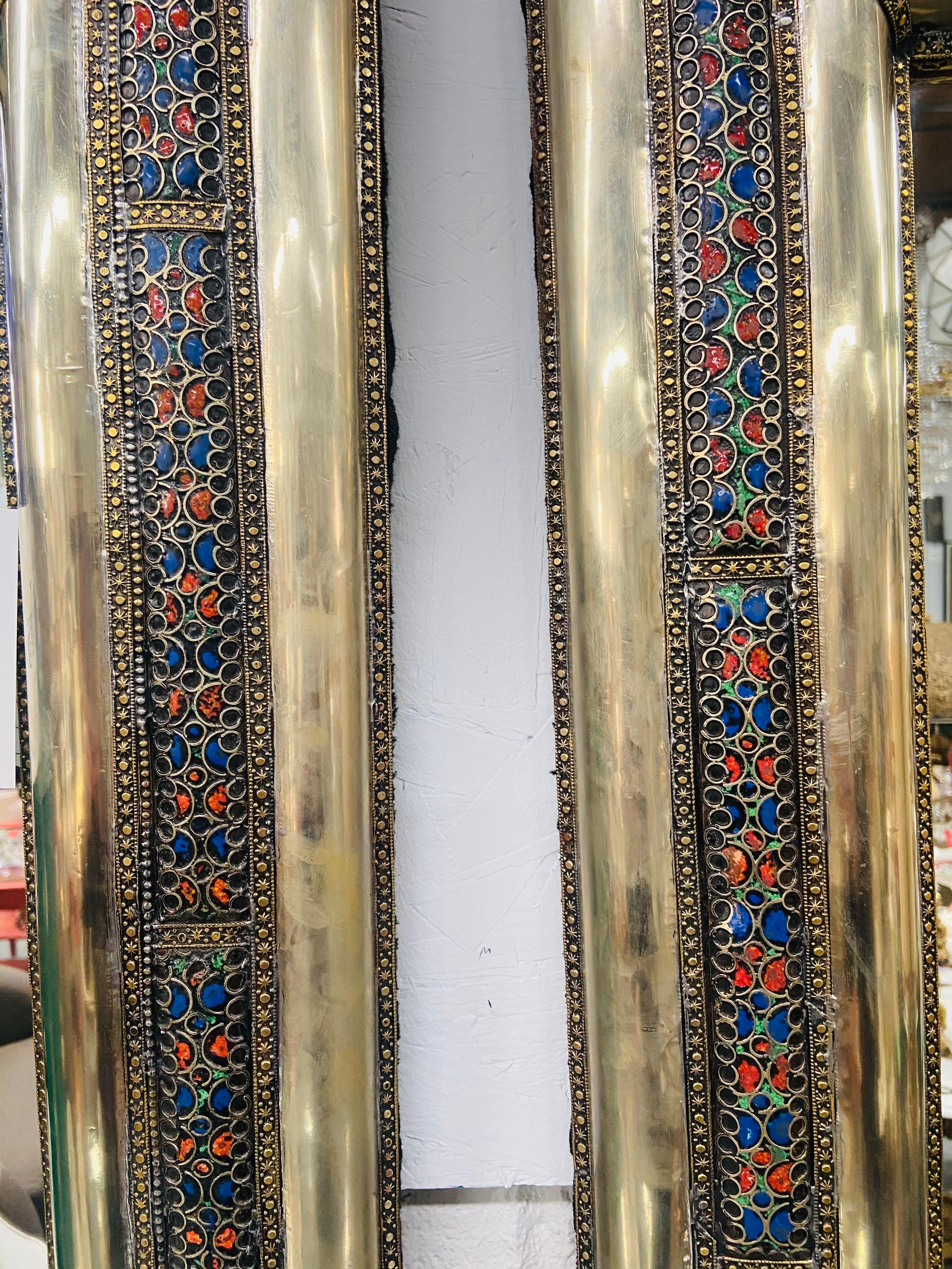 Hollywood Regency Style Console or Wall Mirror Brass with Stones Inlay, a Pair For Sale 7