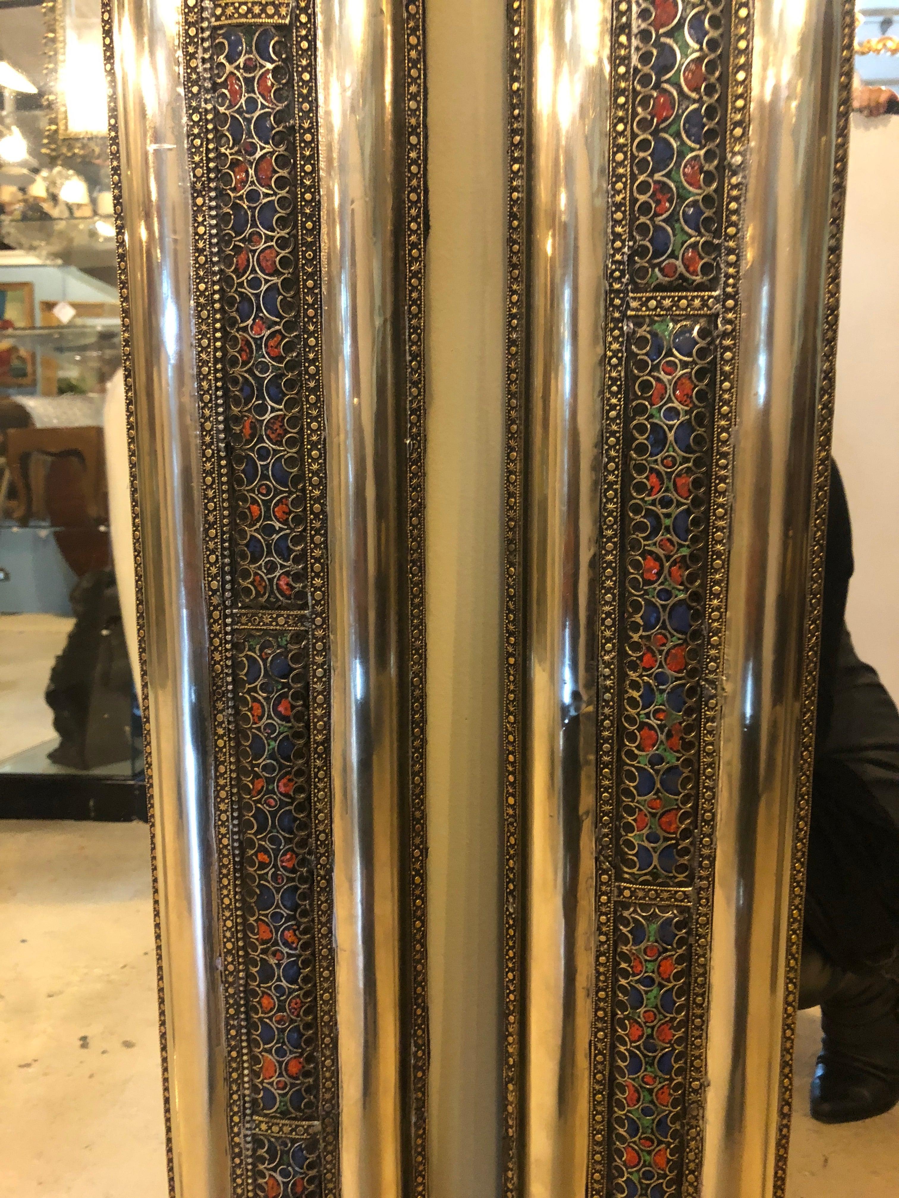 Hollywood Regency Style Console or Wall Mirror Brass with Stones Inlay, a Pair For Sale 2