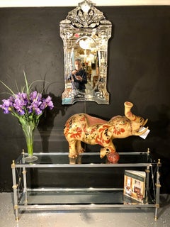 Hollywood Regency Style Console / TV Table Steel and Brass Jansen Fashioned