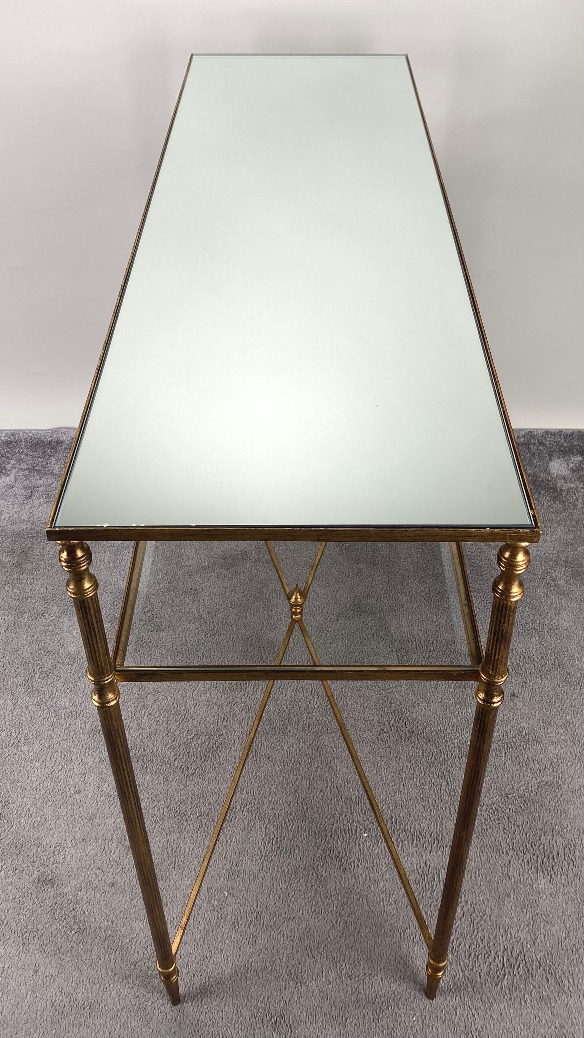Hollywood Regency Style Console with Mirror Top & Antiqued Gold Iron Frame  For Sale 7