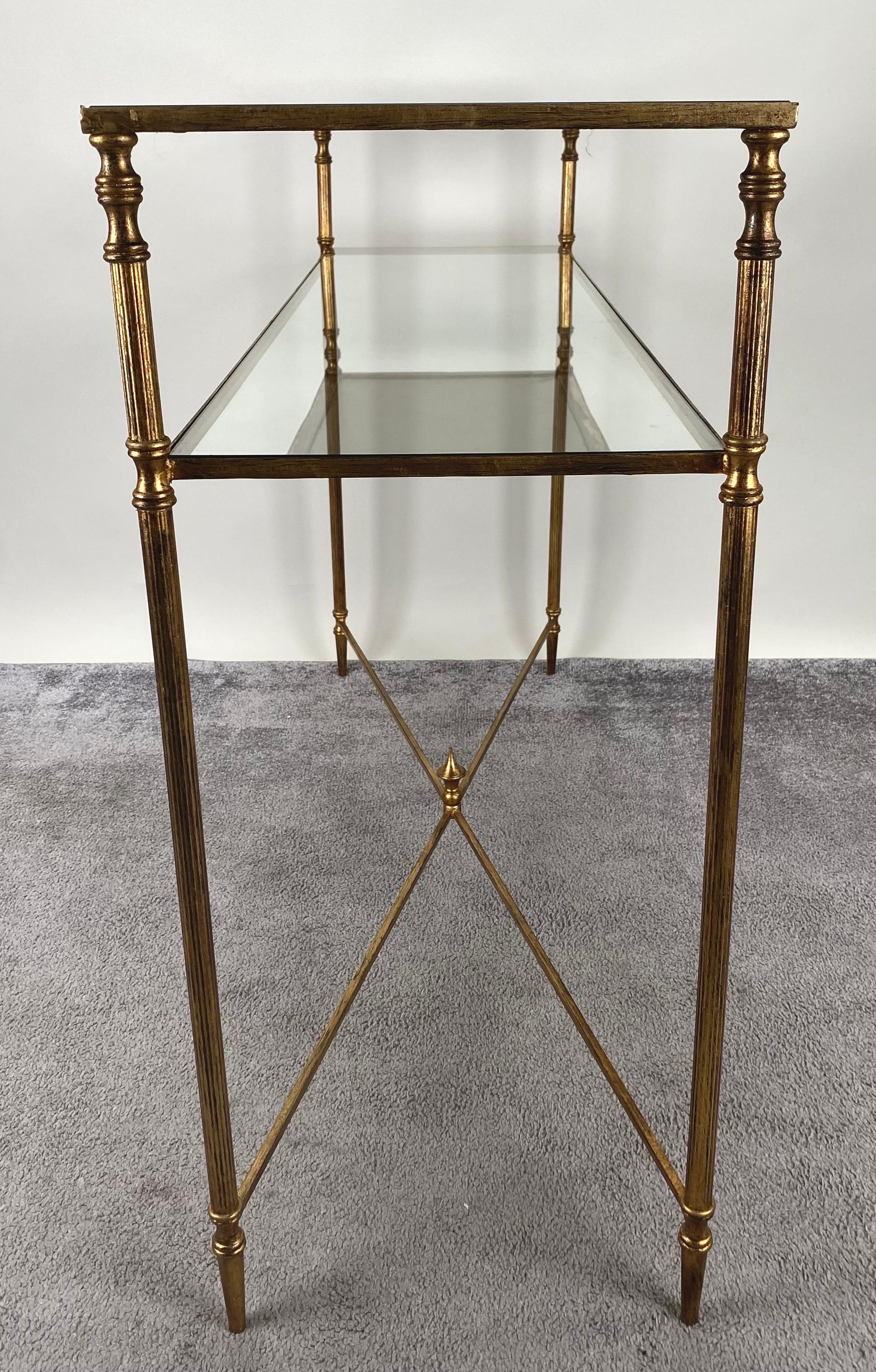 Hollywood Regency Style Console with Mirror Top & Antiqued Gold Iron Frame  For Sale 8
