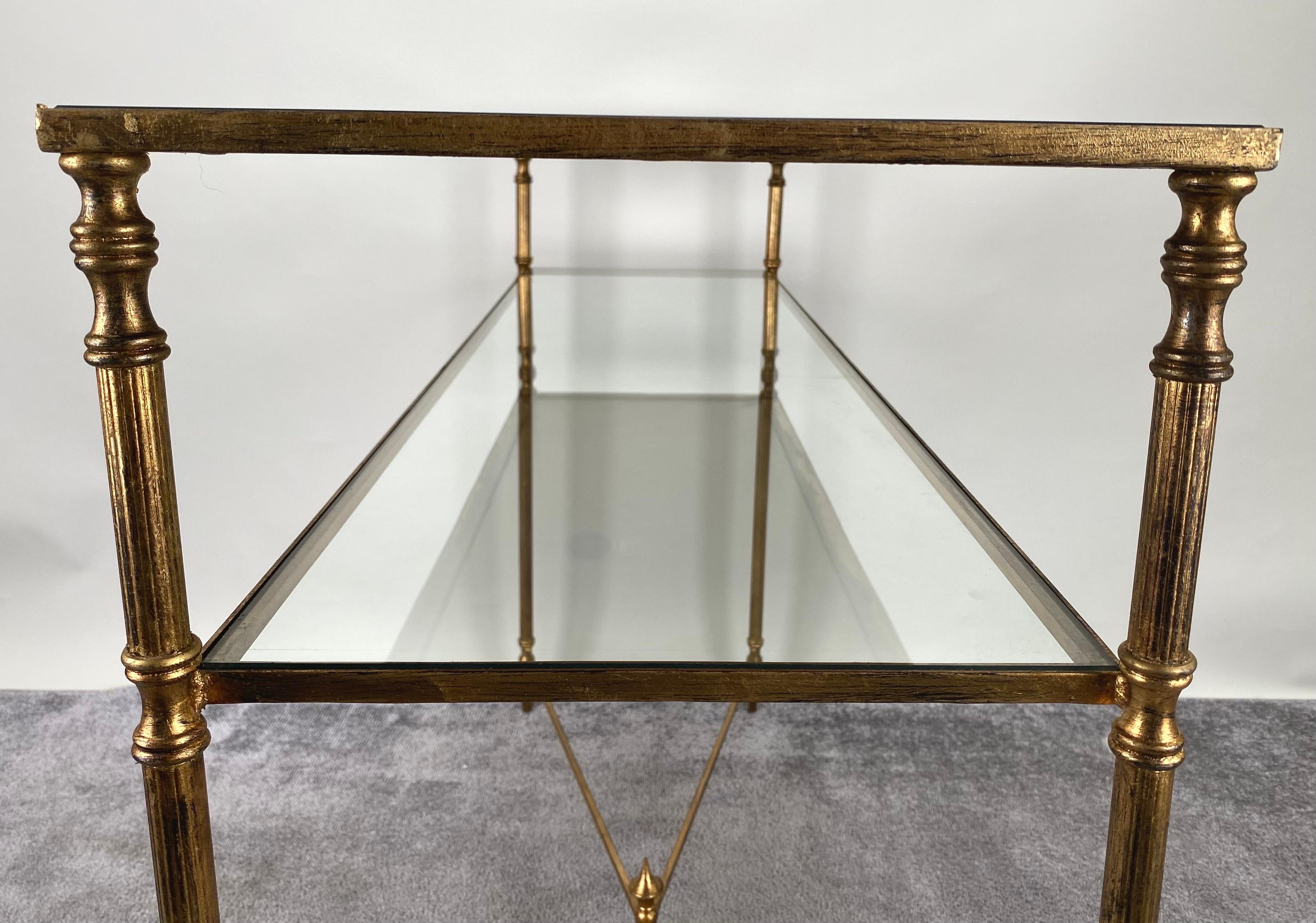 Hollywood Regency Style Console with Mirror Top & Antiqued Gold Iron Frame  For Sale 9