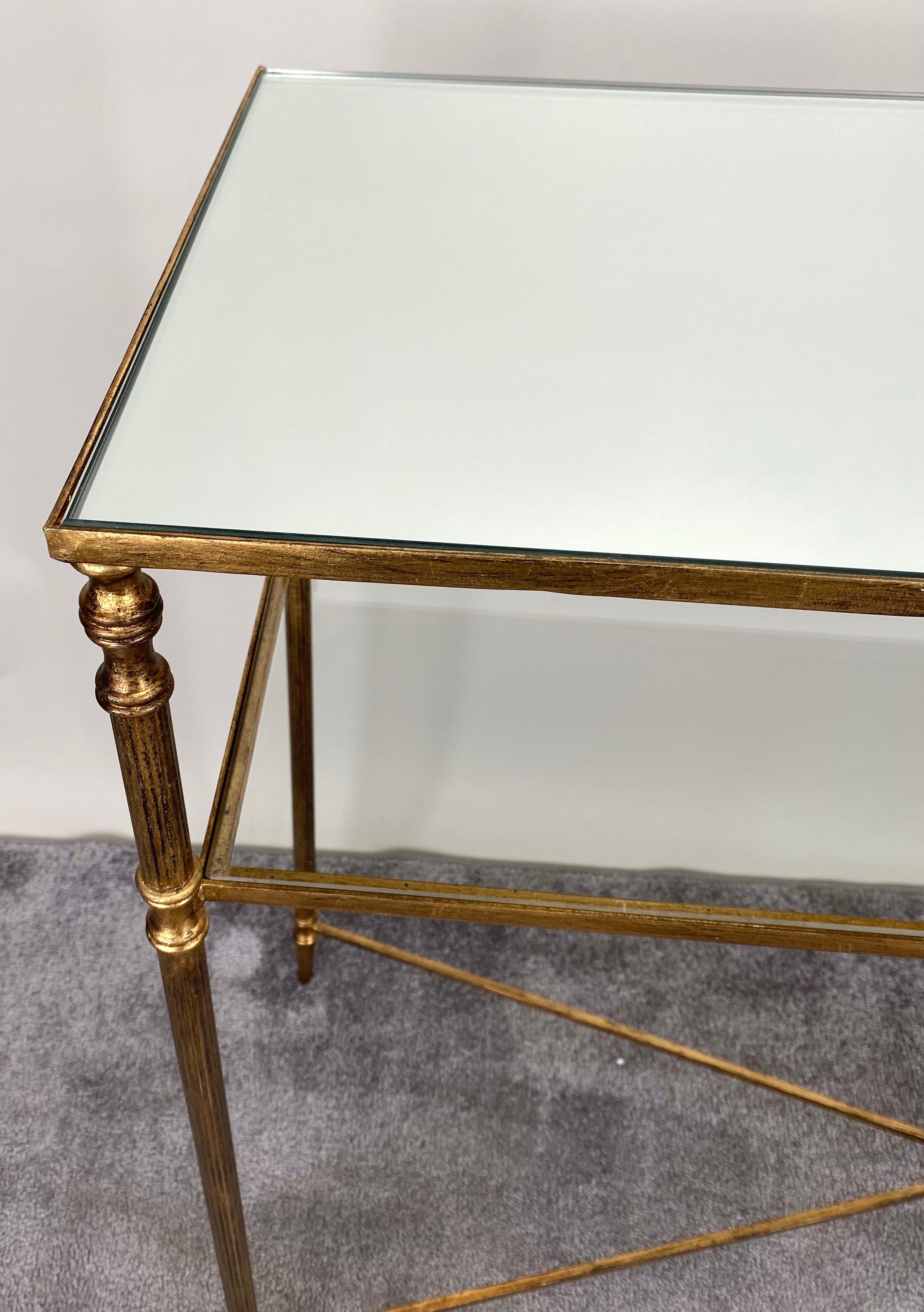 Hollywood Regency Style Console with Mirror Top & Antiqued Gold Iron Frame  In Good Condition For Sale In Plainview, NY