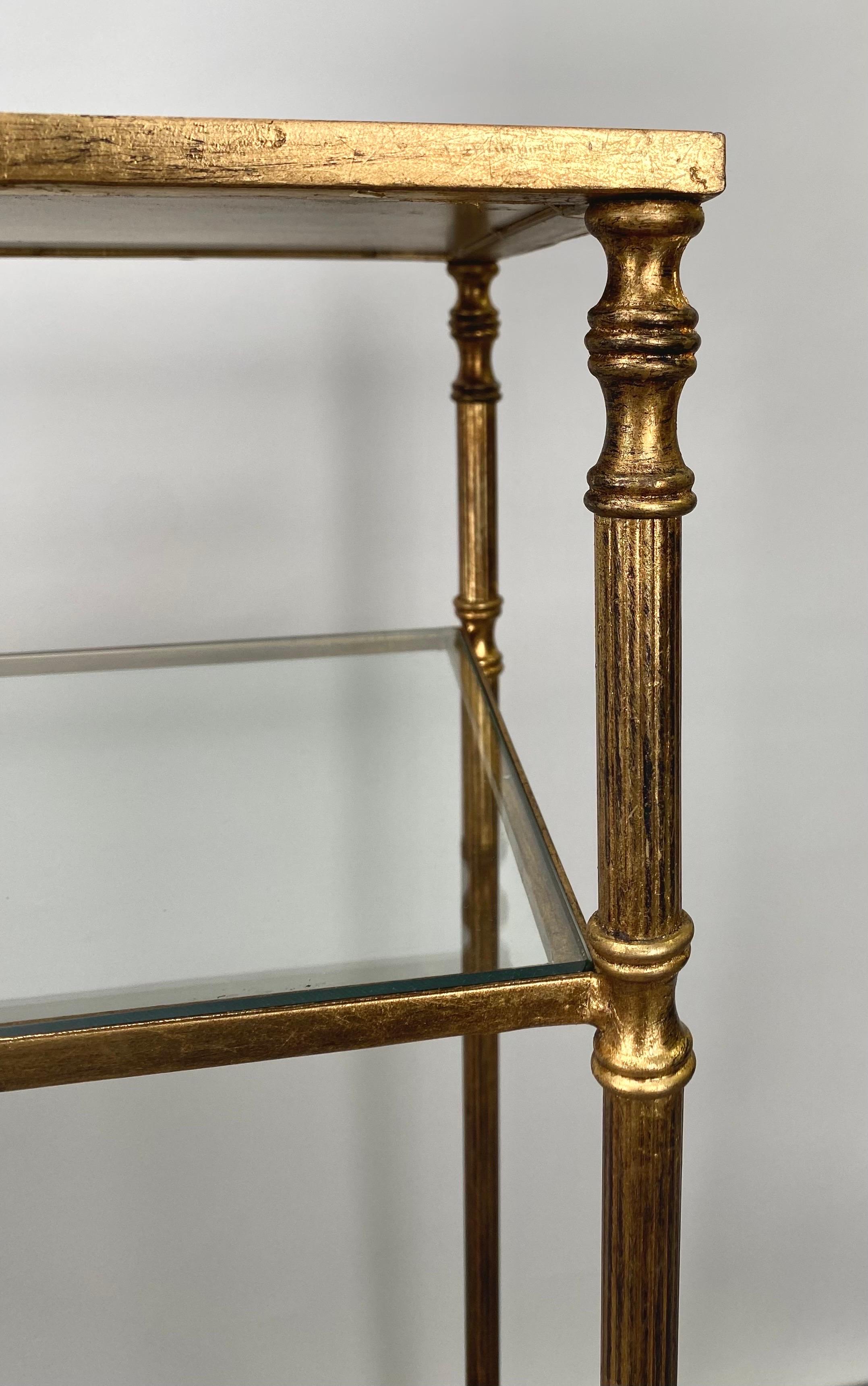 20th Century Hollywood Regency Style Console with Mirror Top & Antiqued Gold Iron Frame  For Sale