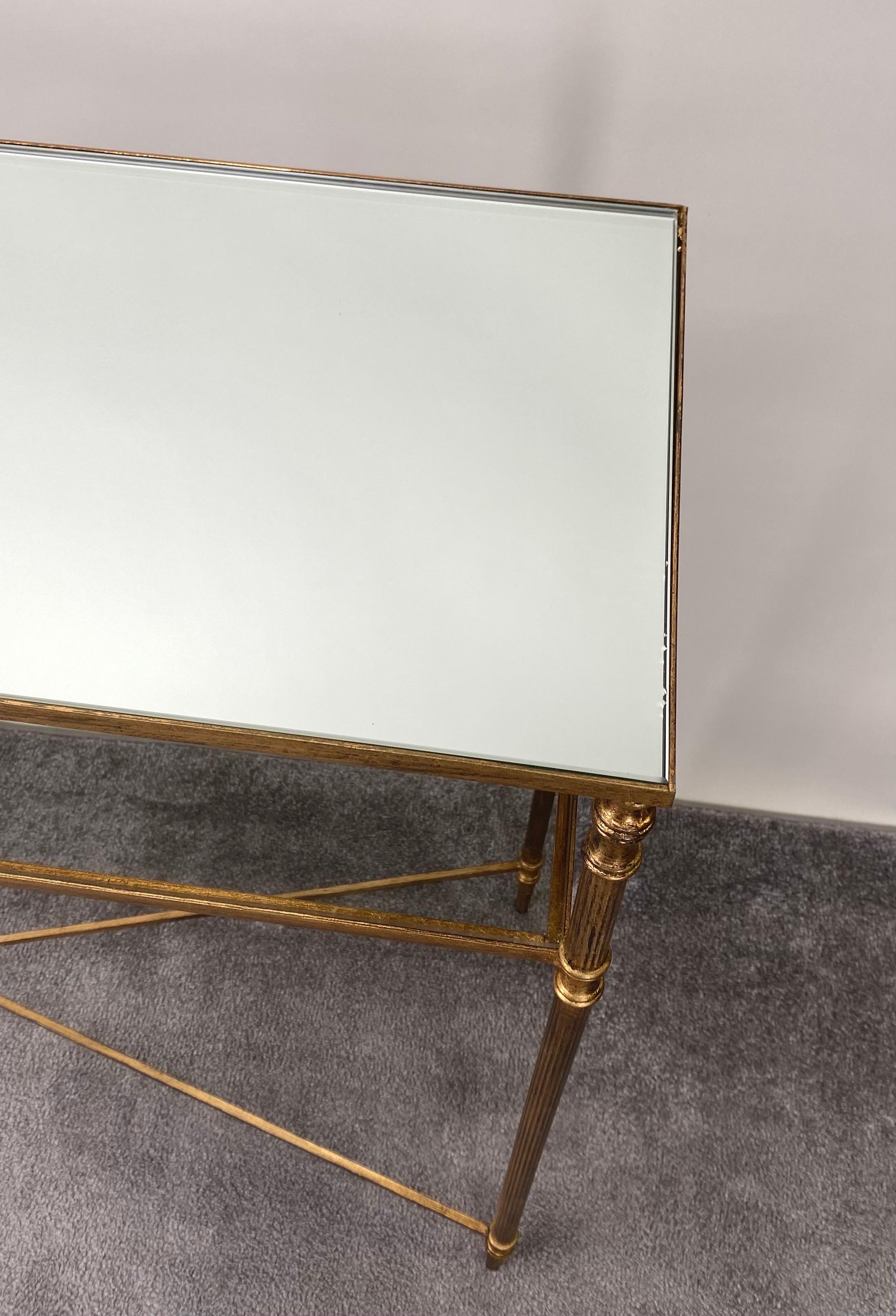Hollywood Regency Style Console with Mirror Top & Antiqued Gold Iron Frame  For Sale 3
