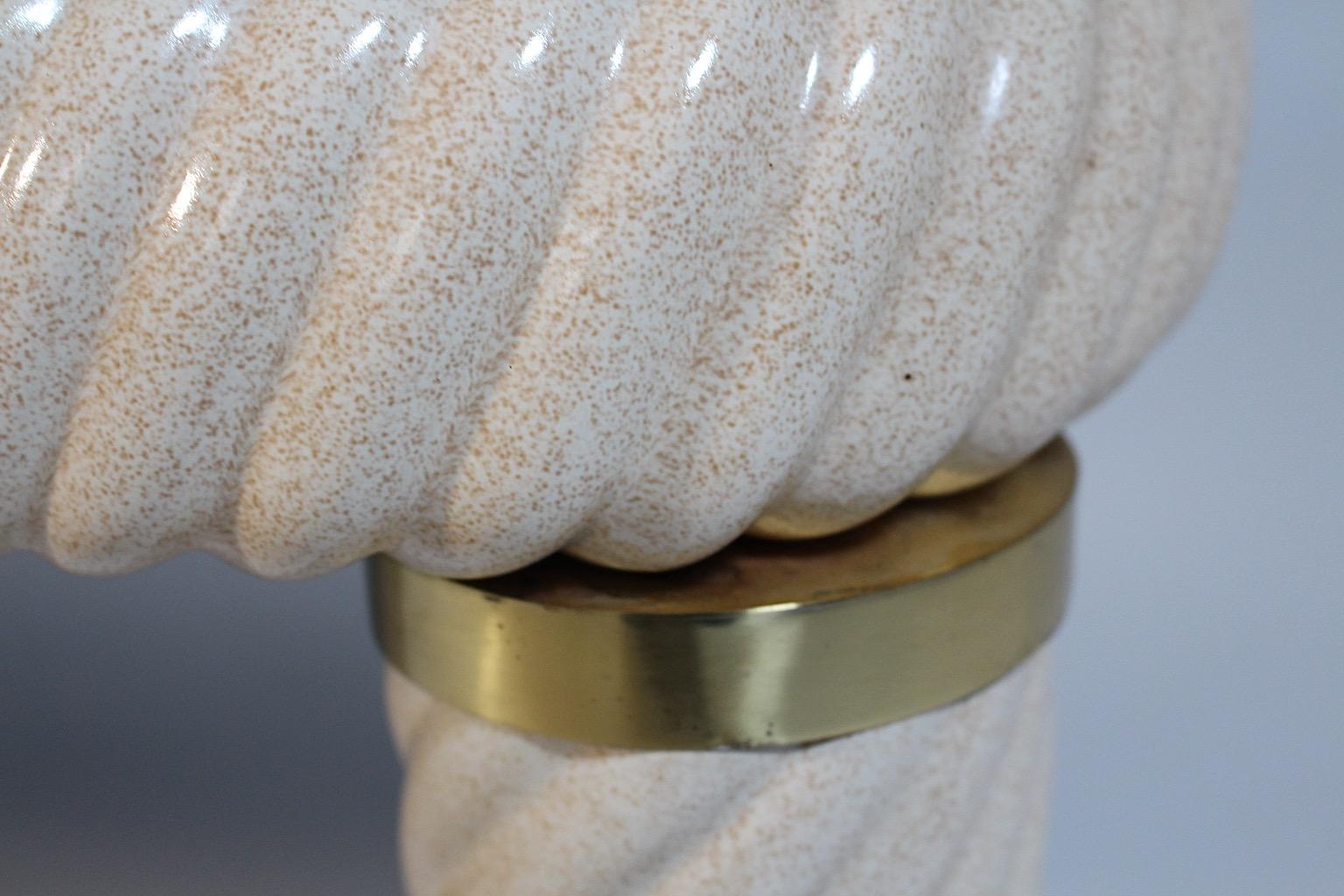 Hollywood Regency Style Cream White Ceramic Brass Sofa Table Tommaso Barbi Italy For Sale 7