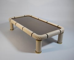 Hollywood Regency Style Cream White Ceramic Brass Sofa Table Tommaso Barbi Italy