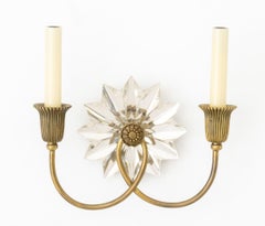 Hollywood Regency Style Crystal and Brass Sconces, Pair