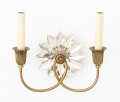 Hollywood Regency Style Crystal and Brass Sconces, Pair