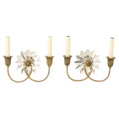 Hollywood Regency Style Crystal and Brass Sconces, Pair