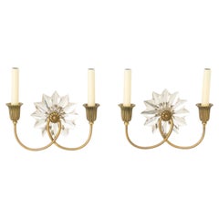 Hollywood Regency Style Crystal and Brass Sconces, Pair