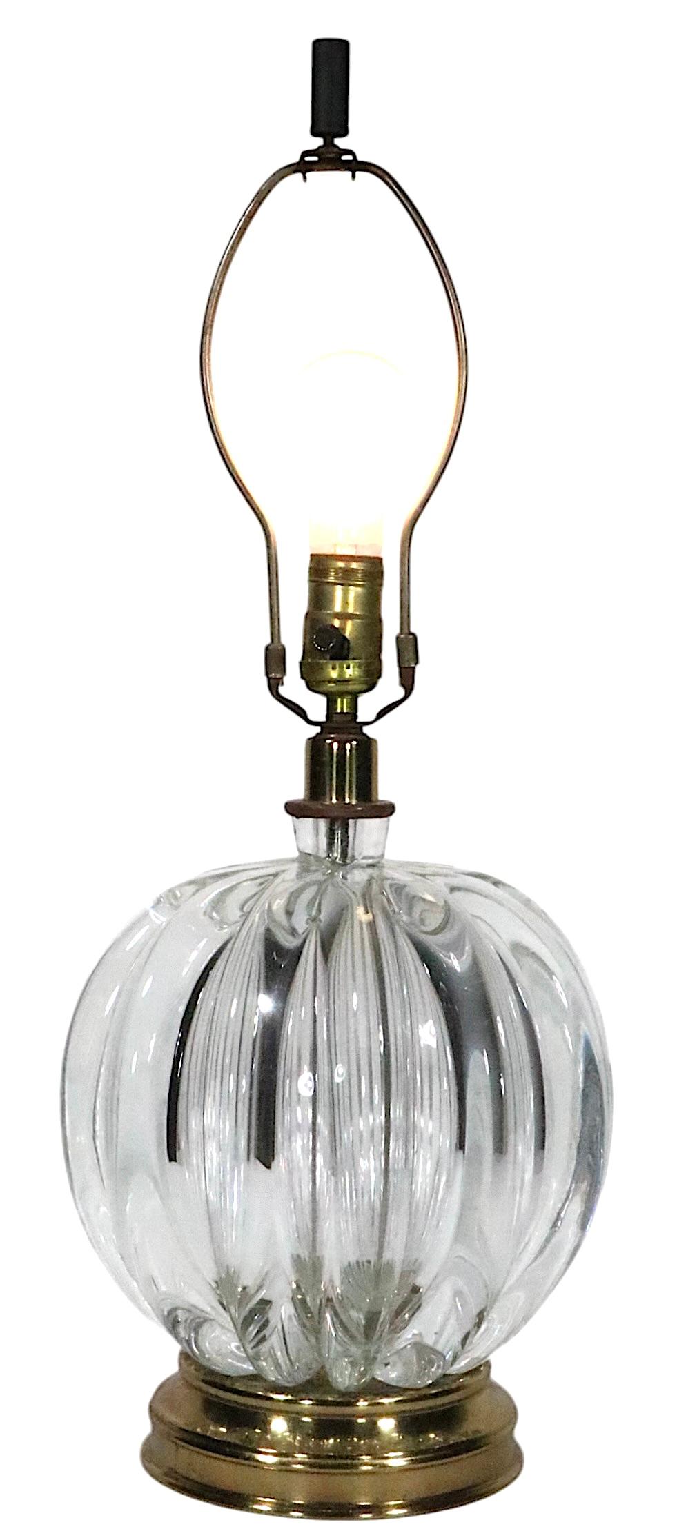 Italian Hollywood Regency Style Crystal Ball Form Table Lamp att. to Seguso For Sale
