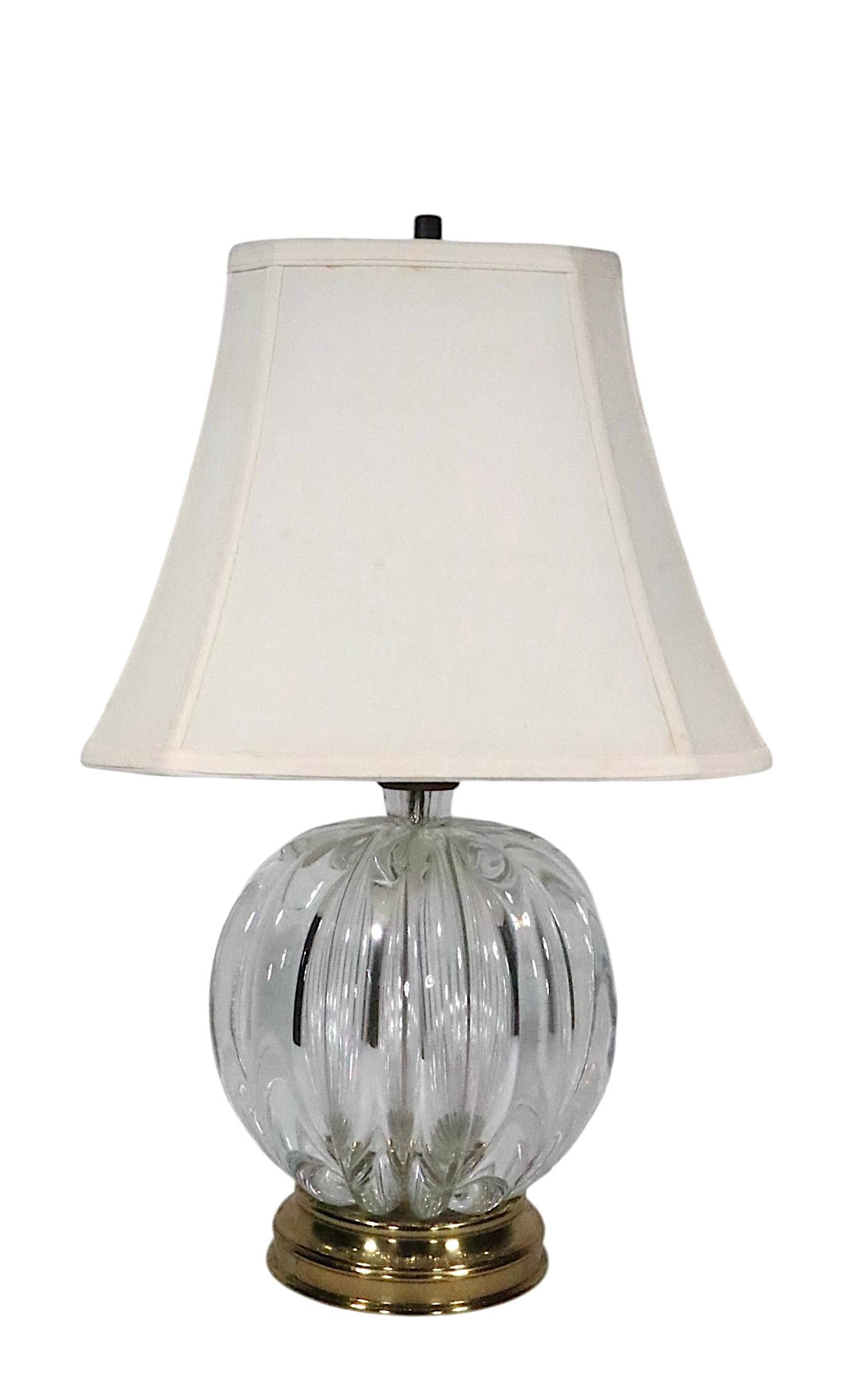 Hollywood Regency Style Crystal Ball Form Table Lamp att. to Seguso In Good Condition For Sale In New York, NY