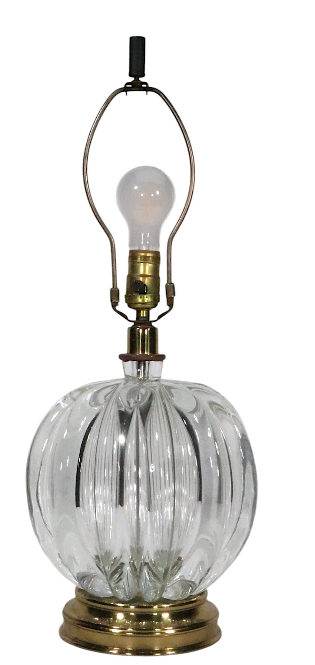 20th Century Hollywood Regency Style Crystal Ball Form Table Lamp att. to Seguso For Sale