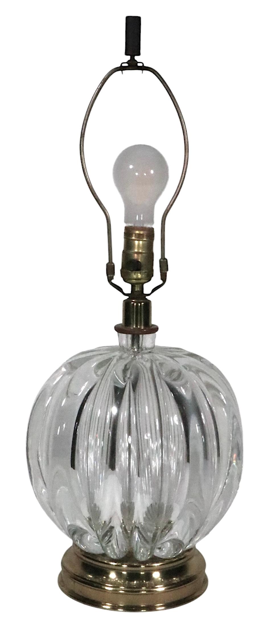 Hollywood Regency Style Crystal Ball Form Table Lamp att. to Seguso For Sale 1