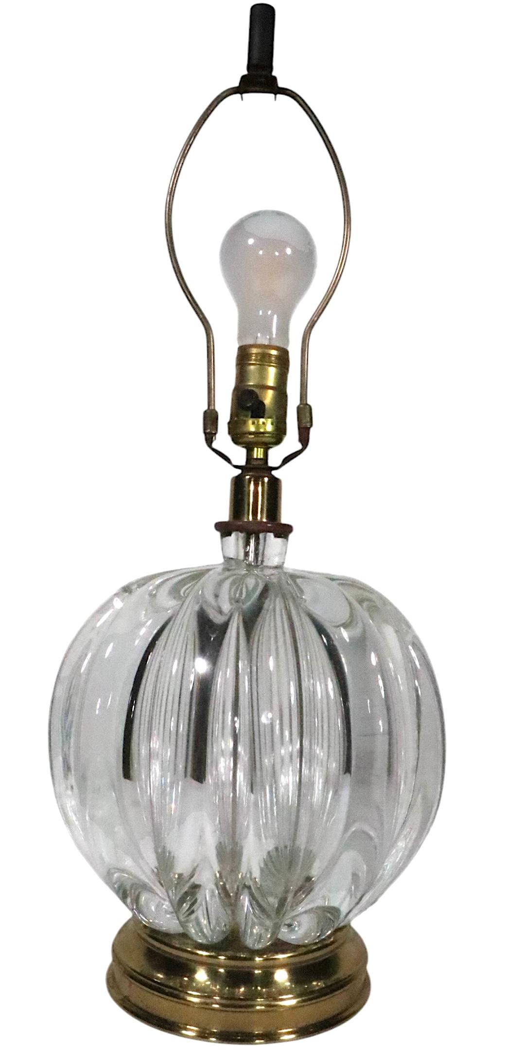 Hollywood Regency Style Crystal Ball Form Table Lamp att. to Seguso For Sale 2