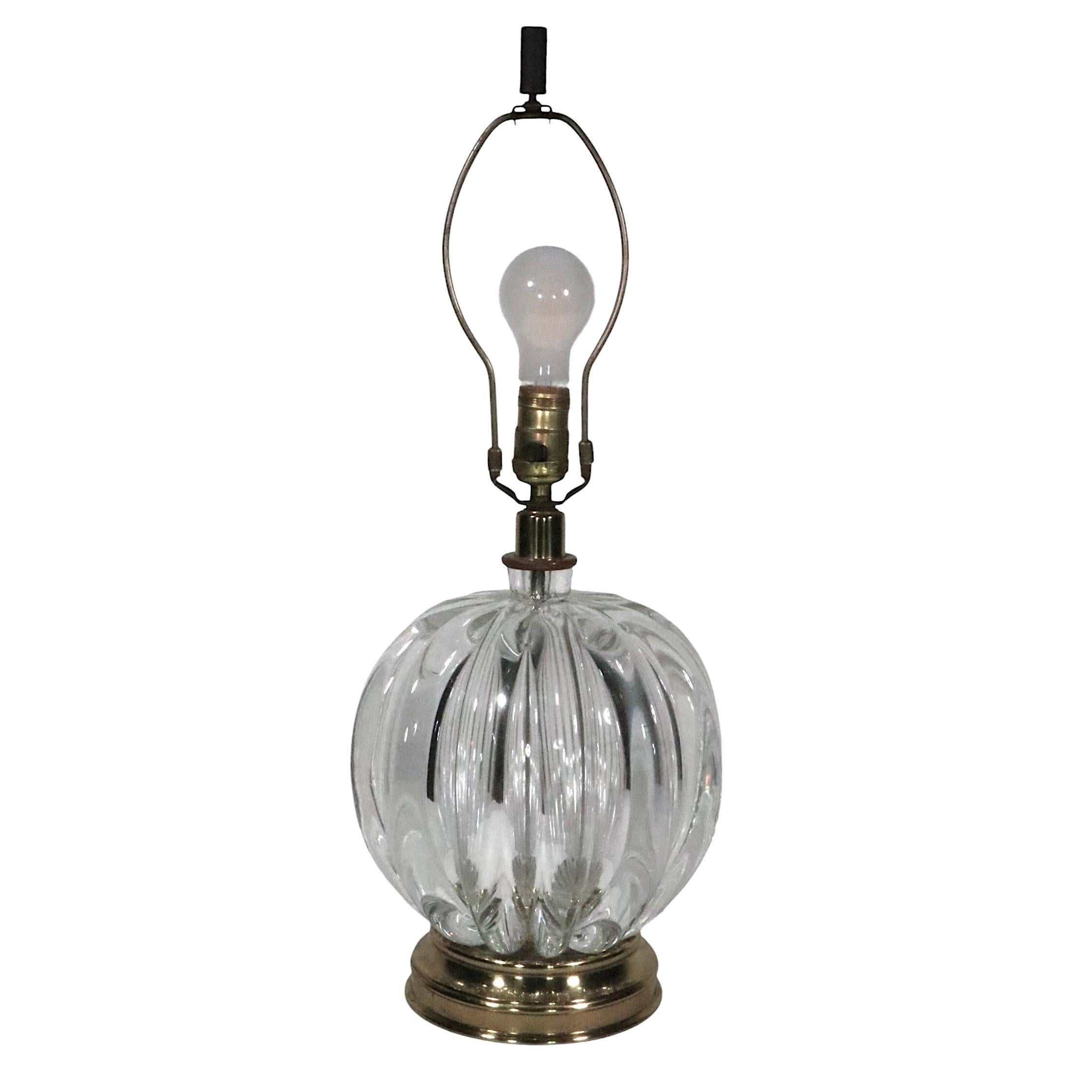Hollywood Regency Style Crystal Ball Form Table Lamp att. to Seguso For Sale