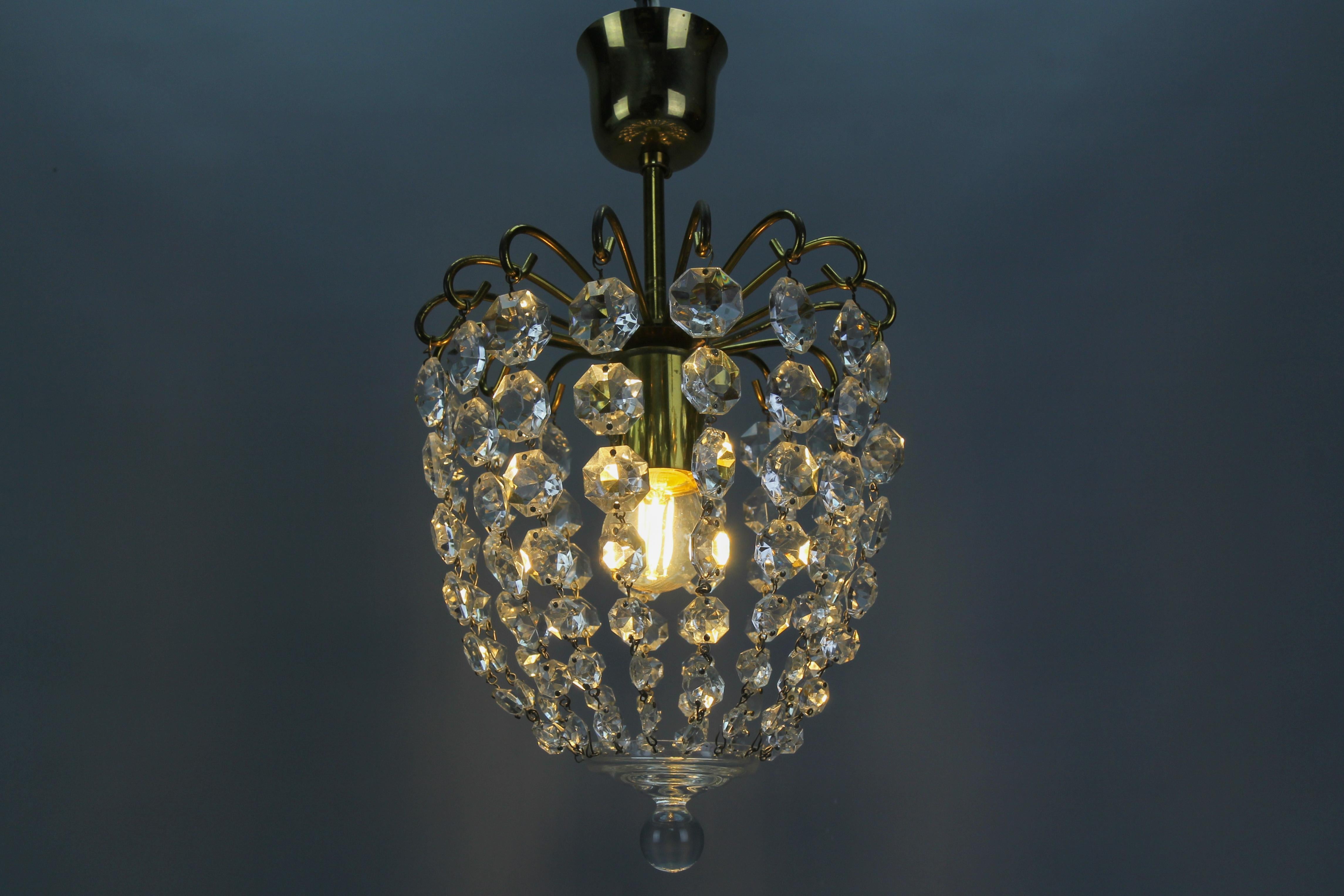 Hollywood Regency Style Crystal Glass and Brass Ceiling Light, Germany For Sale 6