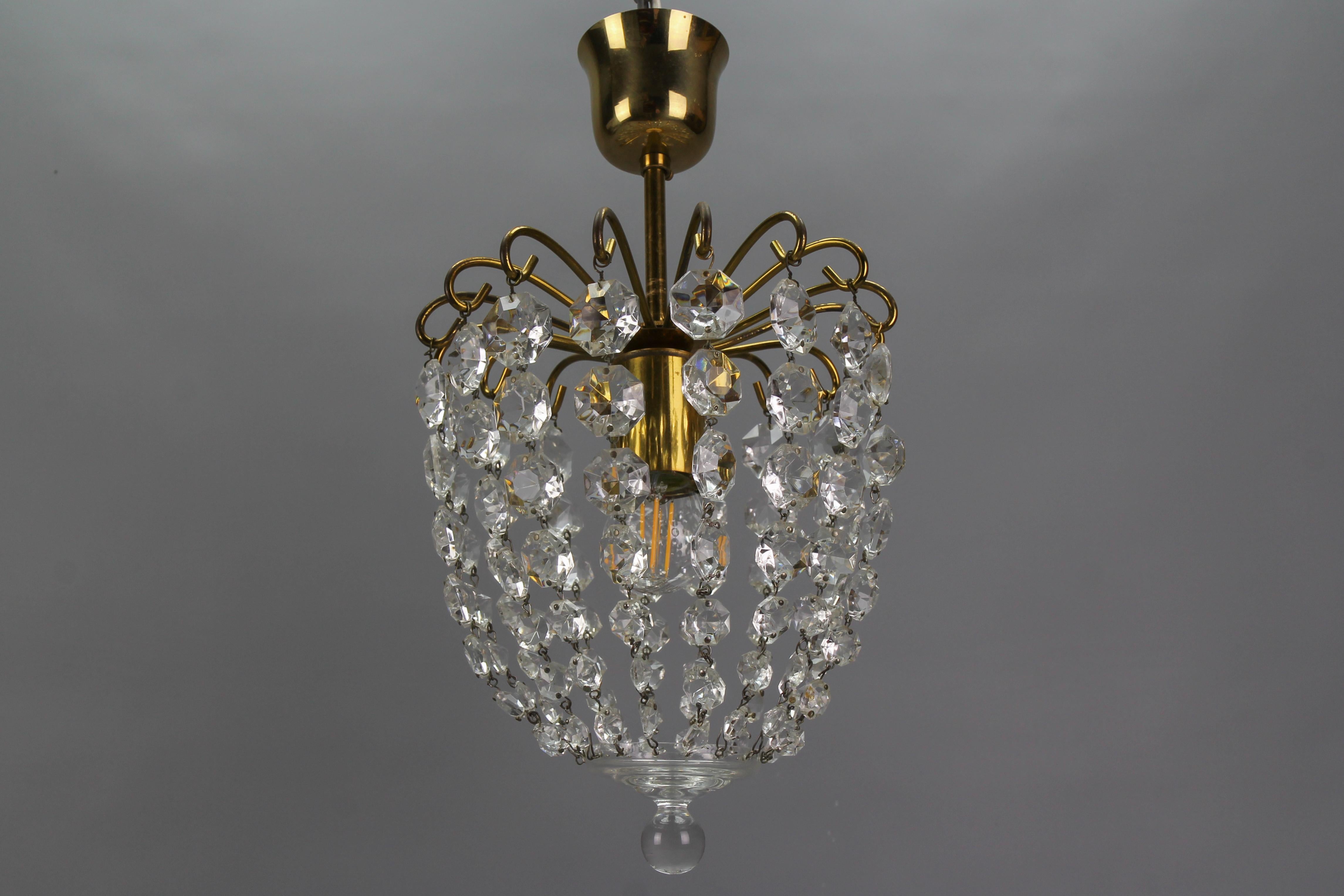 Hollywood Regency Style Crystal Glass and Brass Ceiling Light, Germany For Sale 7