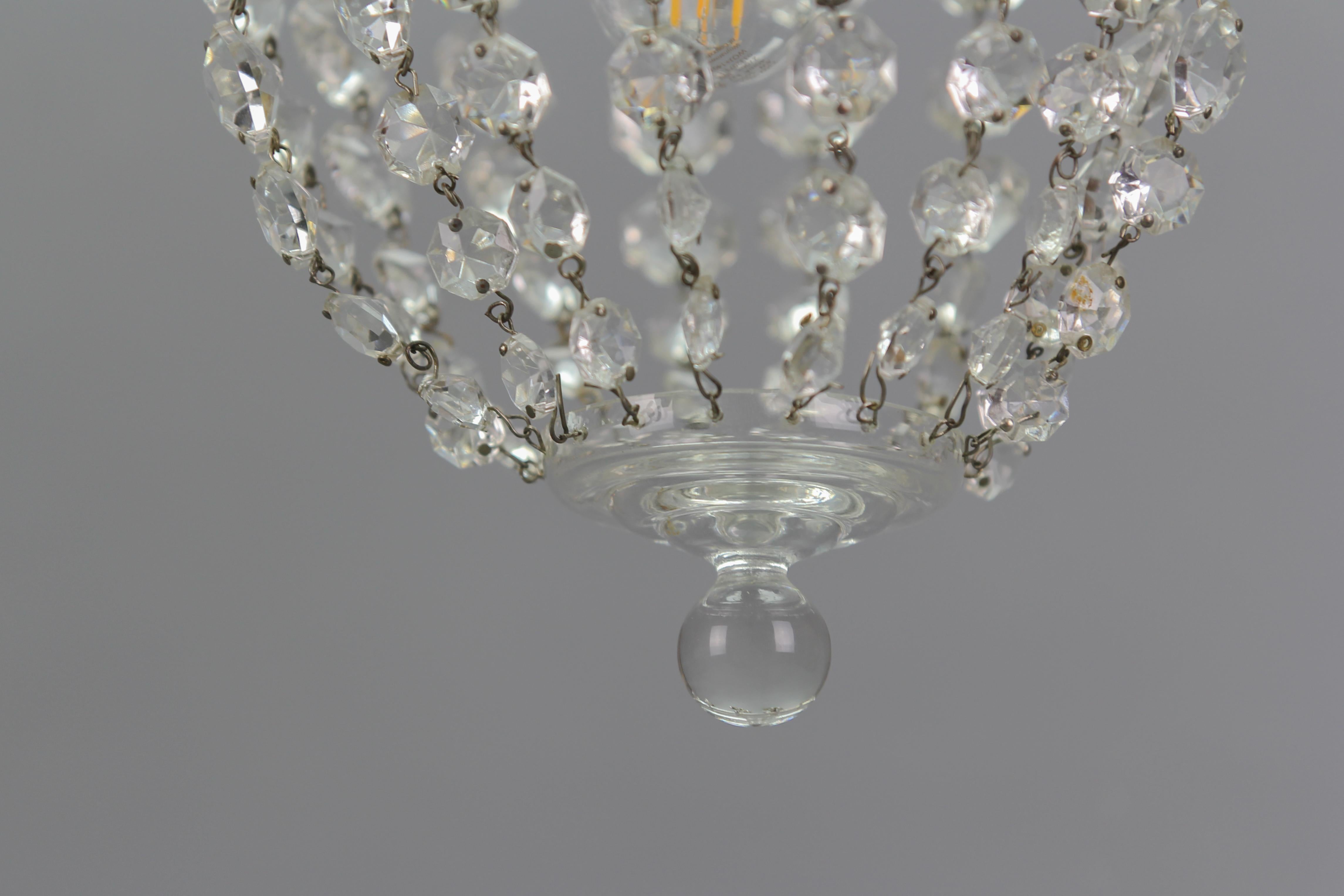 Hollywood Regency Style Crystal Glass and Brass Ceiling Light, Germany For Sale 8
