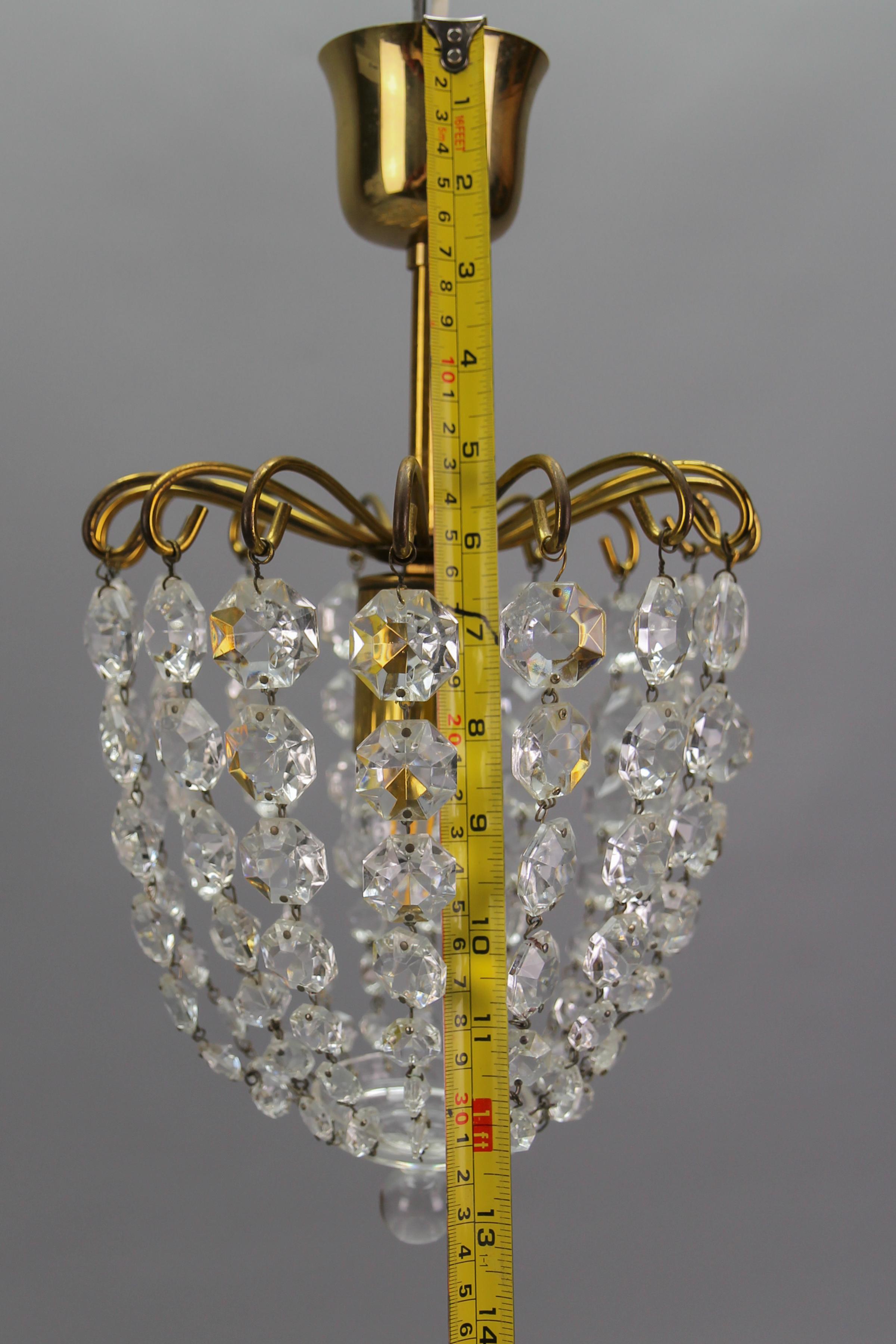 Hollywood Regency Style Crystal Glass and Brass Ceiling Light, Germany For Sale 11