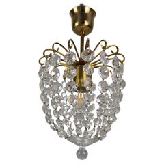 Retro Hollywood Regency Style Crystal Glass and Brass Ceiling Light, Germany