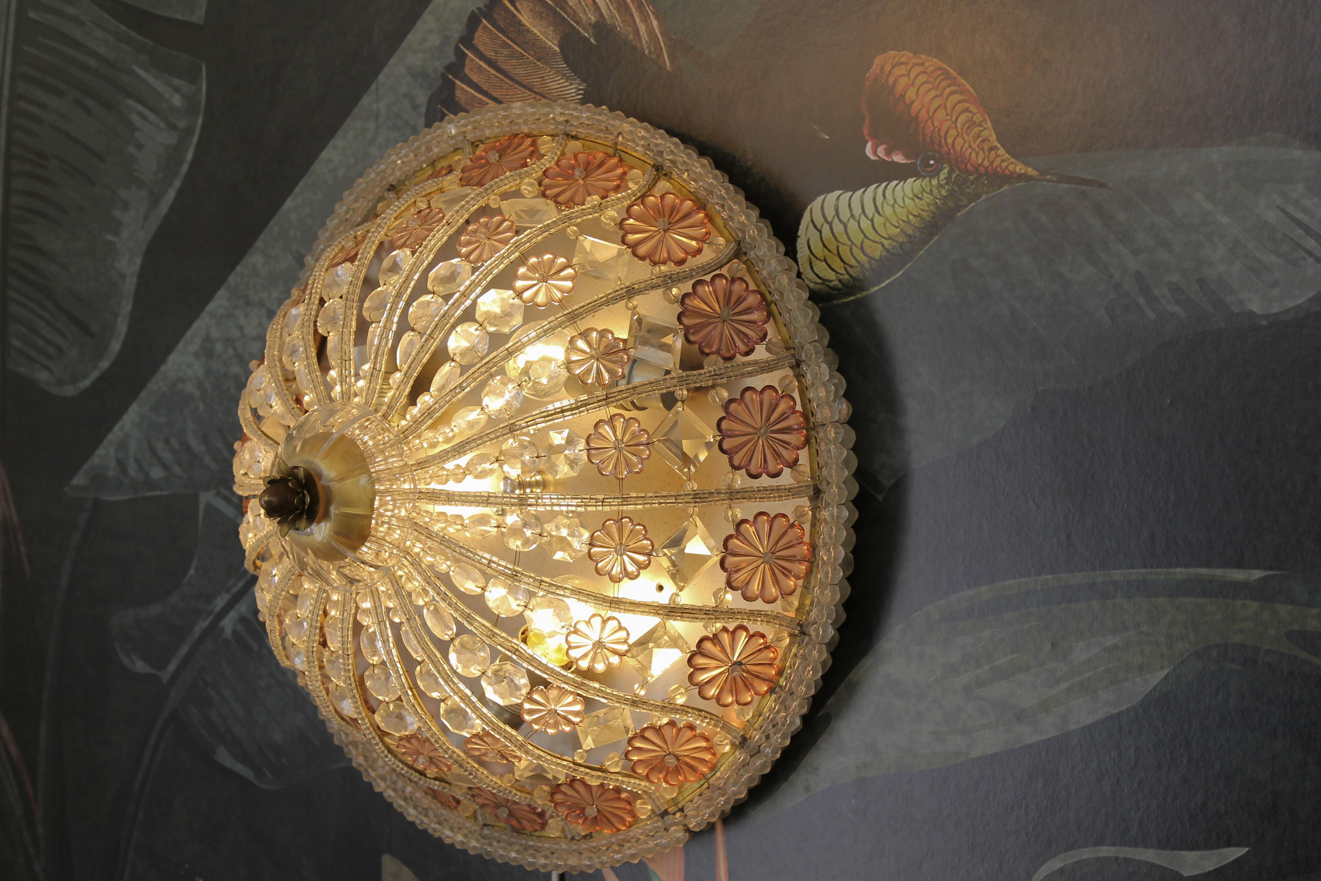 Lámpara empotrada o de pared con flor de cristal estilo Hollywood Regency, años 50 en venta 5
