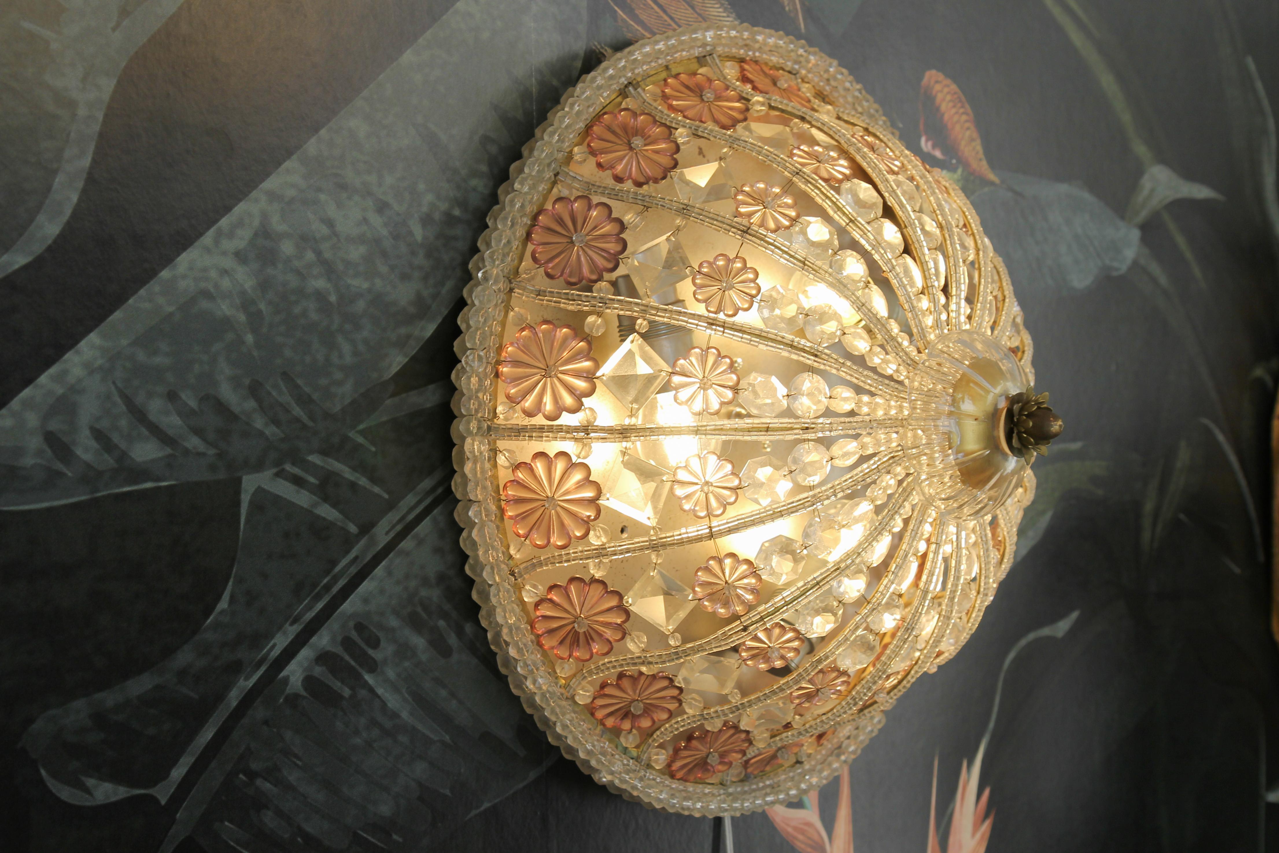 Lámpara empotrada o de pared con flor de cristal estilo Hollywood Regency, años 50 en venta 6