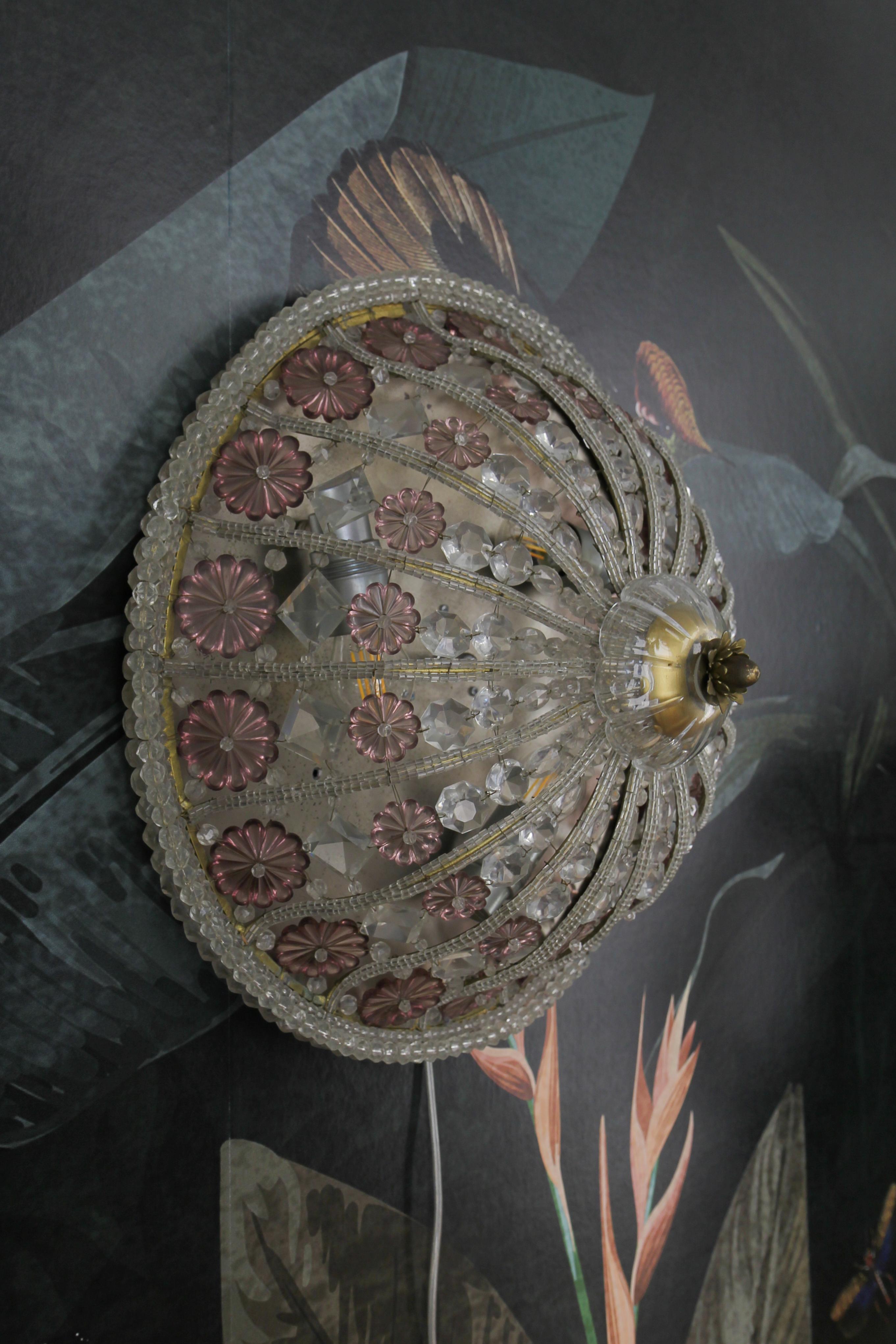 Lámpara empotrada o de pared con flor de cristal estilo Hollywood Regency, años 50 en venta 7