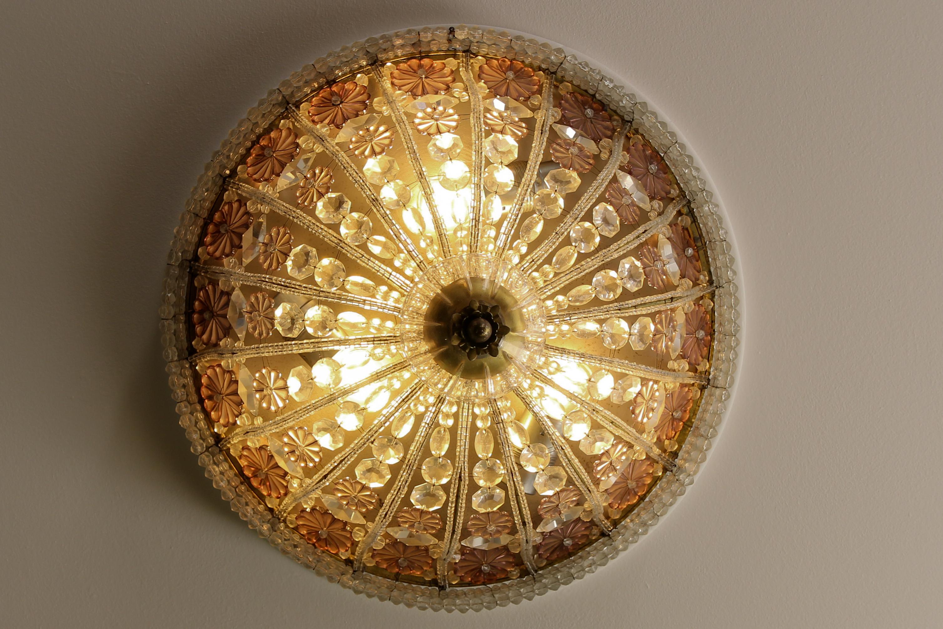 Lámpara empotrada o de pared con flor de cristal estilo Hollywood Regency, años 50 en venta 12