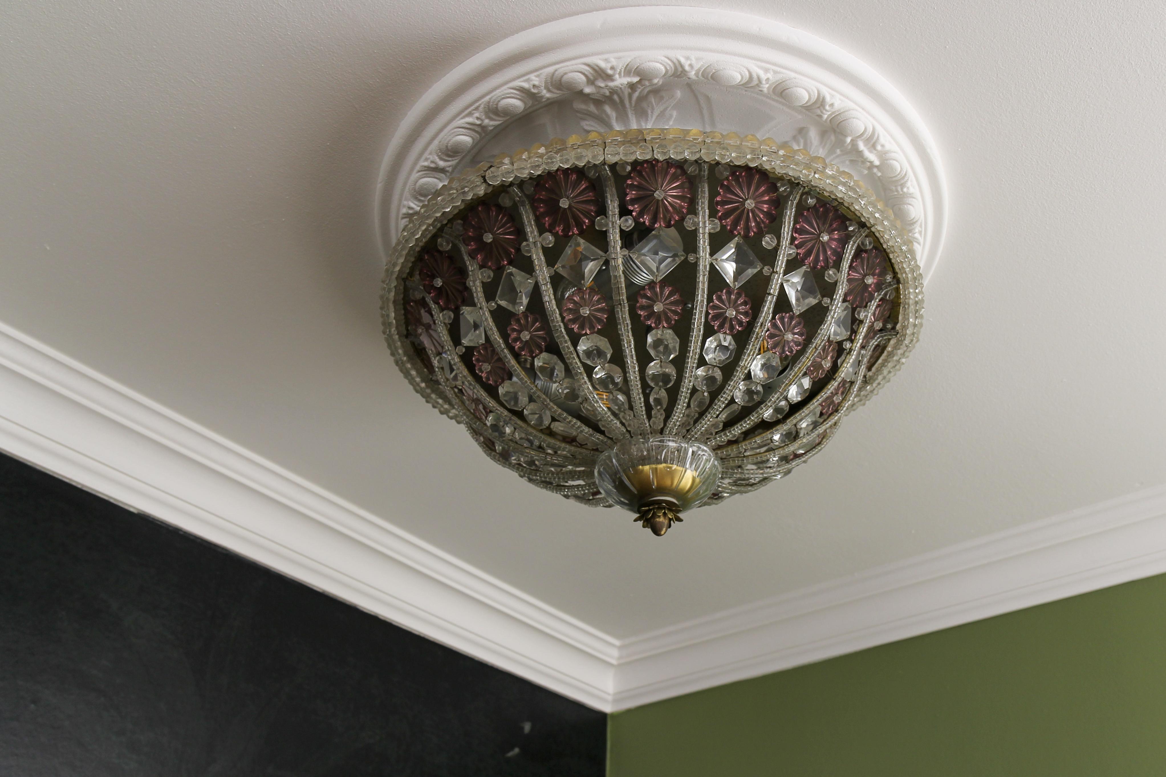 Lámpara empotrada o de pared con flor de cristal estilo Hollywood Regency, años 50 mediados del siglo XX en venta