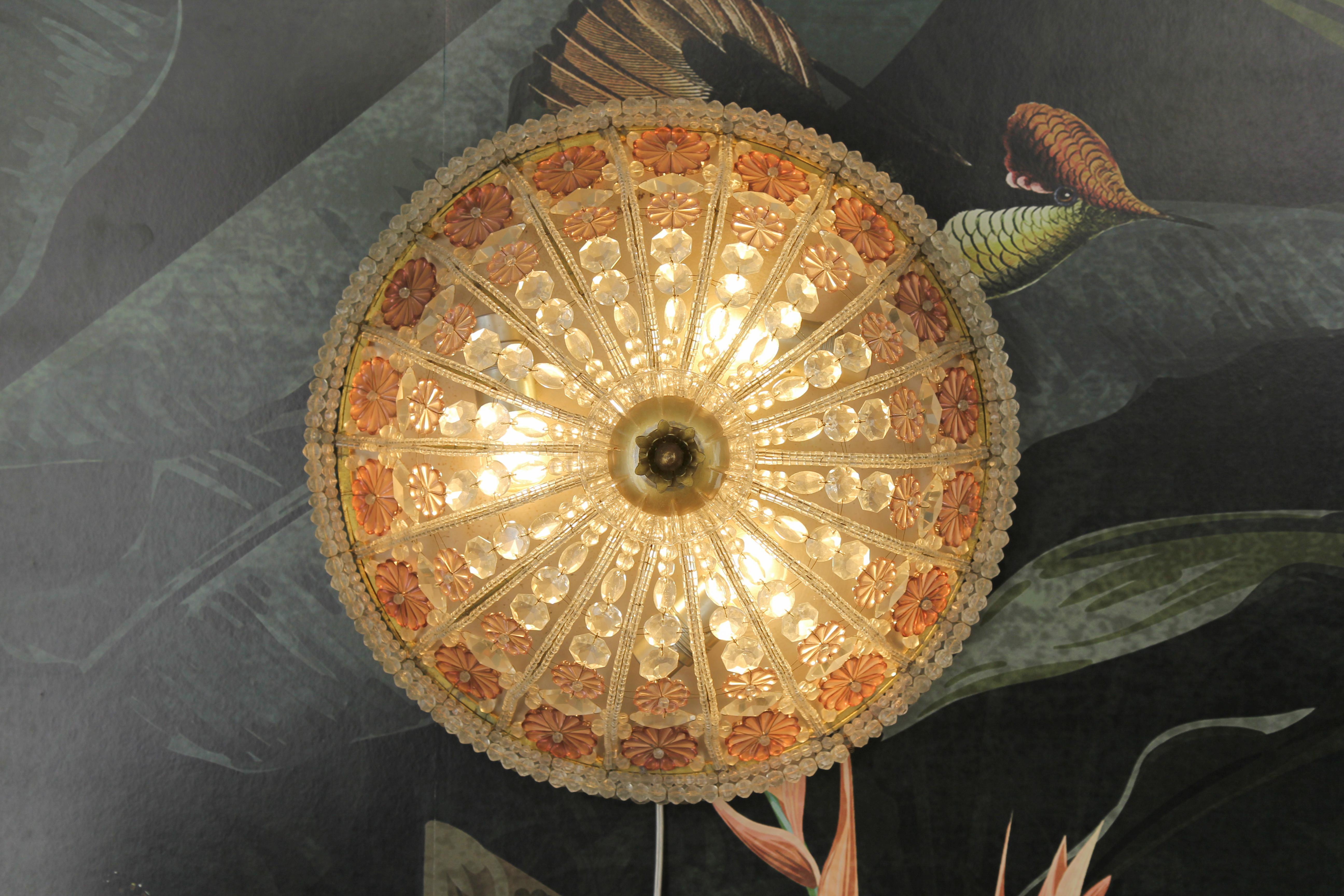 Lámpara empotrada o de pared con flor de cristal estilo Hollywood Regency, años 50 en venta 2