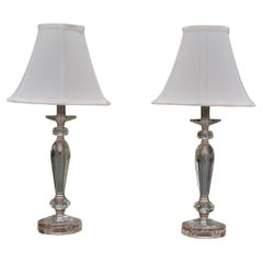 Hollywood Regency Style, Cut Crystal, Fabric, Small Table Lamps, USA, 1970s