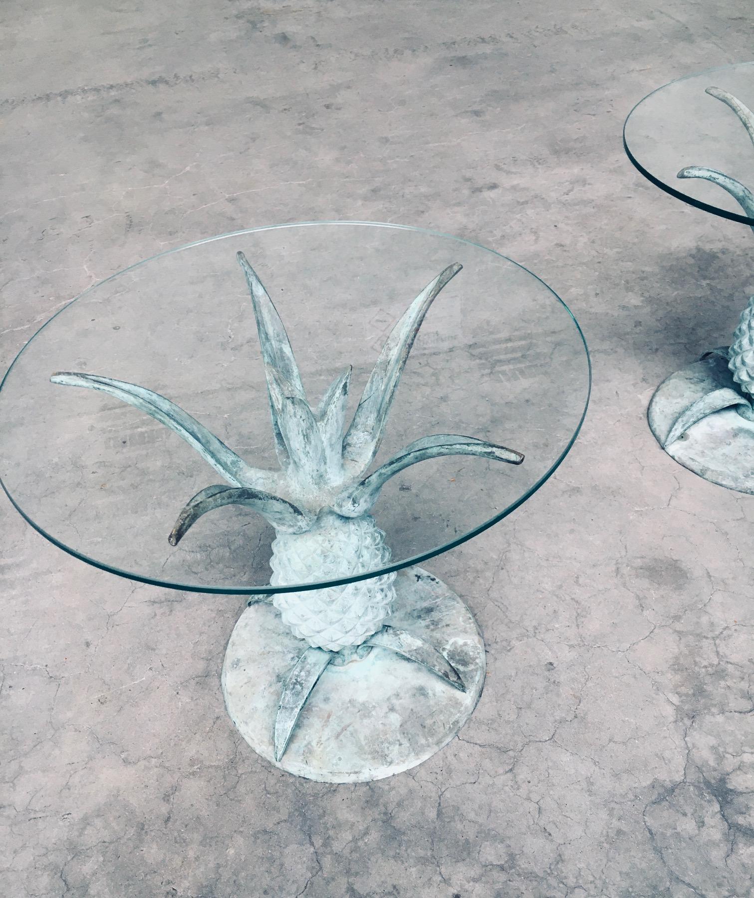 Hollywood Regency Style Design Brass Patinated Pineapple Side Table Set For Sale 5